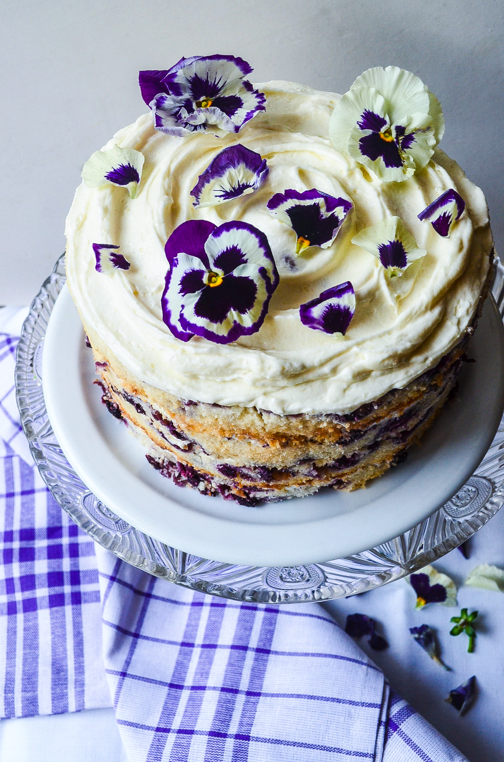 White Blueberry Cake with Stable Fluffy Lemon Cream Cheese Frosting 